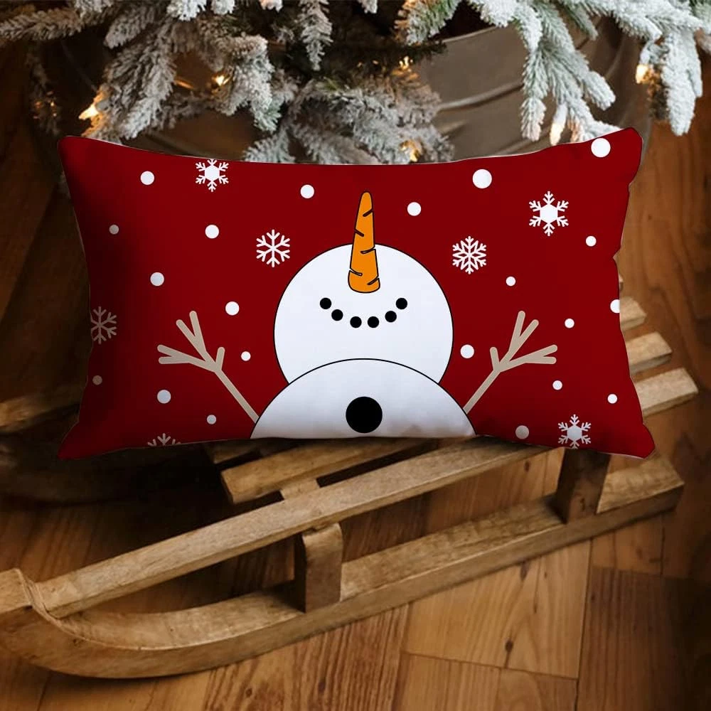 Christmas Snowman & Snowflake Lumbar Pillow Cover