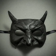 Halloween Black Devil Horn Men Party Eye Mask Cosplay Costume Demon Face Mask