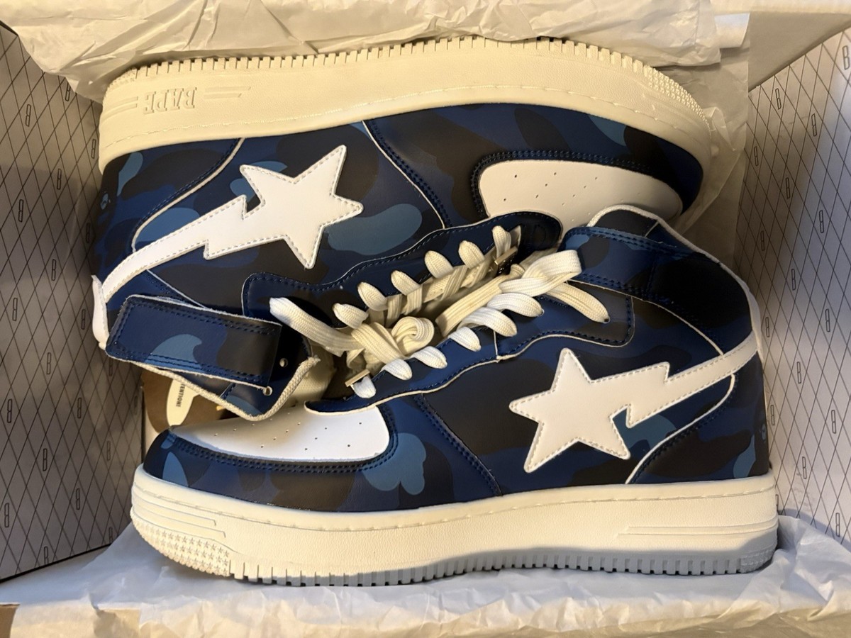 靴 A BATHING APE BAPE STA HI A Bathing Ape BAPE STA High Top Blue Camo Sneakers Streetwear
