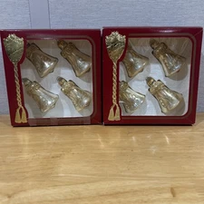 Set Of 8 Vintage Rauch Victoria Glass Gold Bell Christmas 3” Ornaments + Boxes