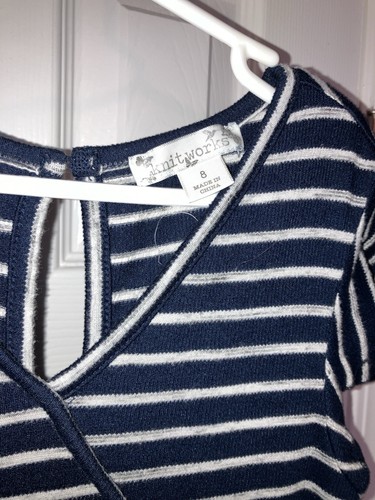 Girls Knitworks Sz 8 Jumpsuit, Navy W/white Stripes - Picture 3 of 6