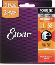 Elixir Strings 16538 Nanoweb 80/20 Acoustic Guitar Strings - .011-.052 Custom