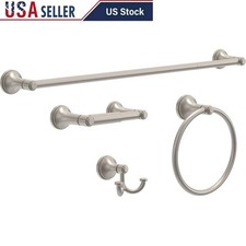 4 Piece Bathroom Accessory Set Towel Bar Toilet Paper Holder Towel Ring Hook New