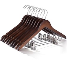 Wooden Hangers with Clips 12 PCS Pant Hangers with Clips,Smooth Solid Wooden ...