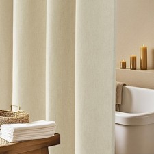 72x84 Inch Extra Long Beige Fabric Shower Curtain Heavyweight Faux Linen Wash