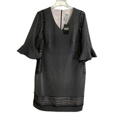 Monroe & Main Dress Womens 20W Gray Lace Bell Sleeve Sheath Knee Length Office