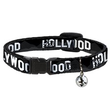 Cat Collar Breakaway with Bell HOLLYWOOD Sign Skyline Black/Grays/White NARROW F