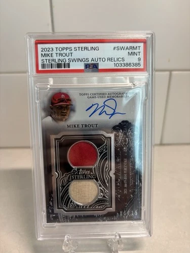 2023 Topps Sterling Mike Trout Sterling Swings Auto Relics #SWAR-MT /15 PSA 9