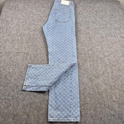Daily Paper Jeans Herren W34 L32 blau Monogram Straight Denim Logo Muster Freizeit