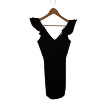 Mystic Black V-Neck Ruffle Sleeve Bodycon Mini Dress Small Made in USA