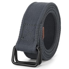 Men Canvas Double Ring Belt Plus Size Men Fits Waist Size 33"-38" Dark Grey