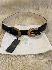 Versace Leather Baroque Double Buckle Belt