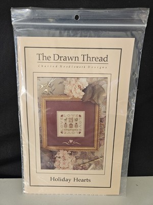 The Drawn Thread HOLIDAY HEARTS Cross Stitch Kit Chart w/Linen, Threads & Charms