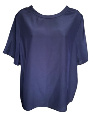Vintage St Michael Top Damen UK 14 dunkelmarine seidig 90er Kurzarm T-Shirt M&S