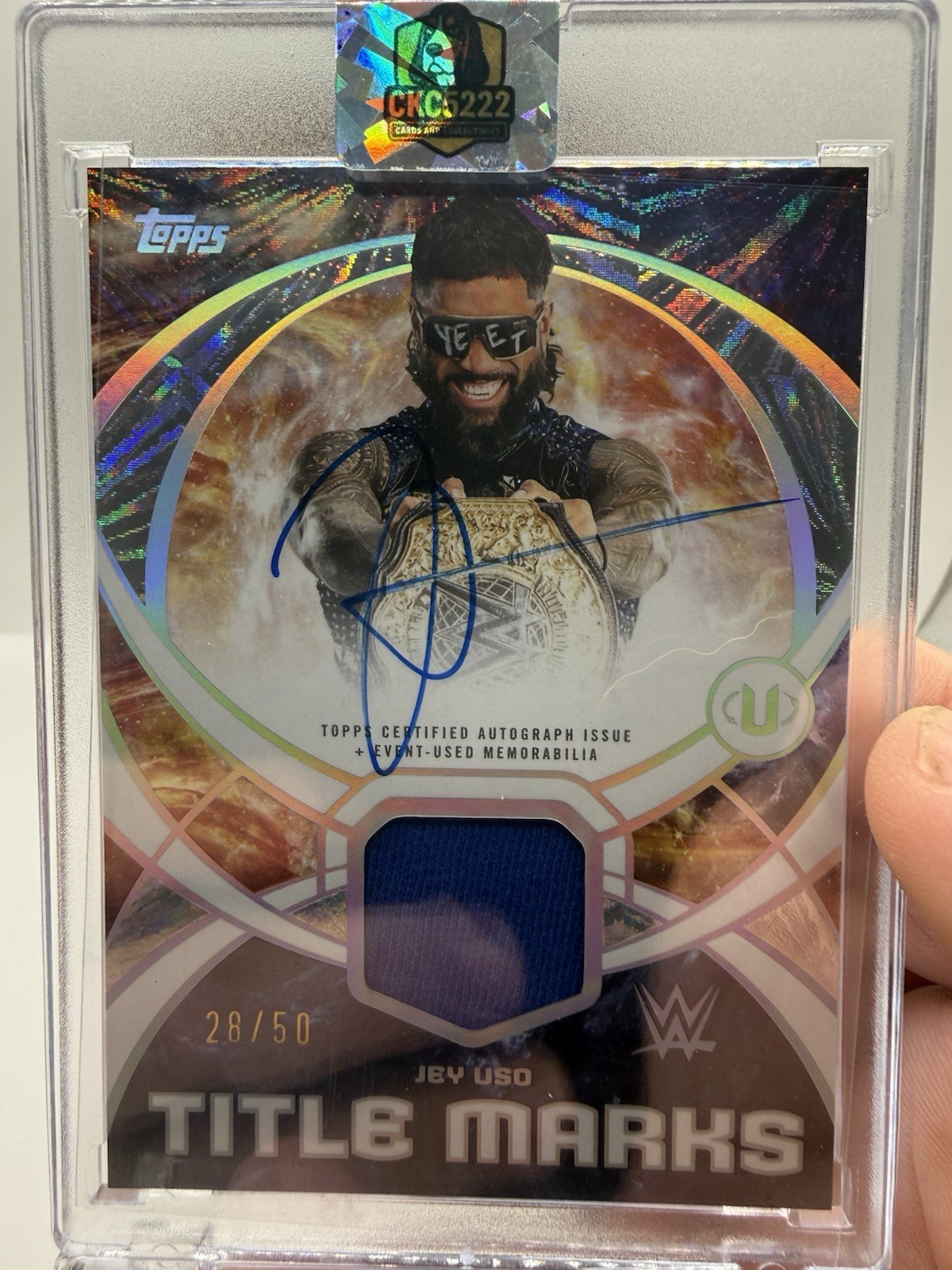 2026 Topps Universe WWE Orange Warp Title Marks Autograph Jey Uso /50 view 3