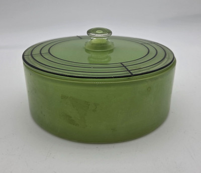 vintage green lady's powder dish with lid