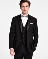 Calvin Klein Mens Slim fit Wool Tuxedo Jacket Blazer 48 L Black Solid