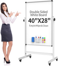 40X28 Inches Mobile Whiteboard, Double Sided Magnetic Dry Erase Board Height Adj