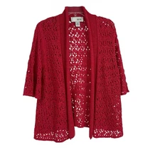 Joan Vass Women’s Pink Dolman Open Front Cardigan Sweater Size 1X Open Knit