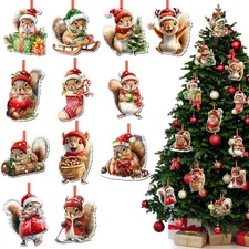 Bucherry 12 Pcs Squirrel Ornaments for Christmas Tree Wooden Squirrel... 