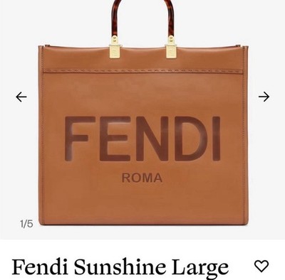 Fendi Sunshine Large Brown Logo Tote Top Handle Detachable Strap Gold Hardware