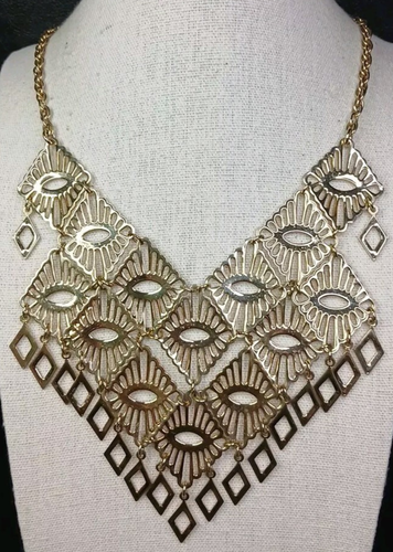 VTG 60's SIGNED SARAH COVENTRY BIB NECKLACE RUNWAY STATEMENT GOLD TONE GEOMETRIC - Picture 8 of 8