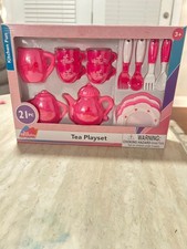 Girls Pink Tea Playset   21 Piece Pretend Kitchen Toy Set   New