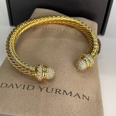 David Yurman 7mm Cable Cuff w/ 18K Gold bracele with Diamonds