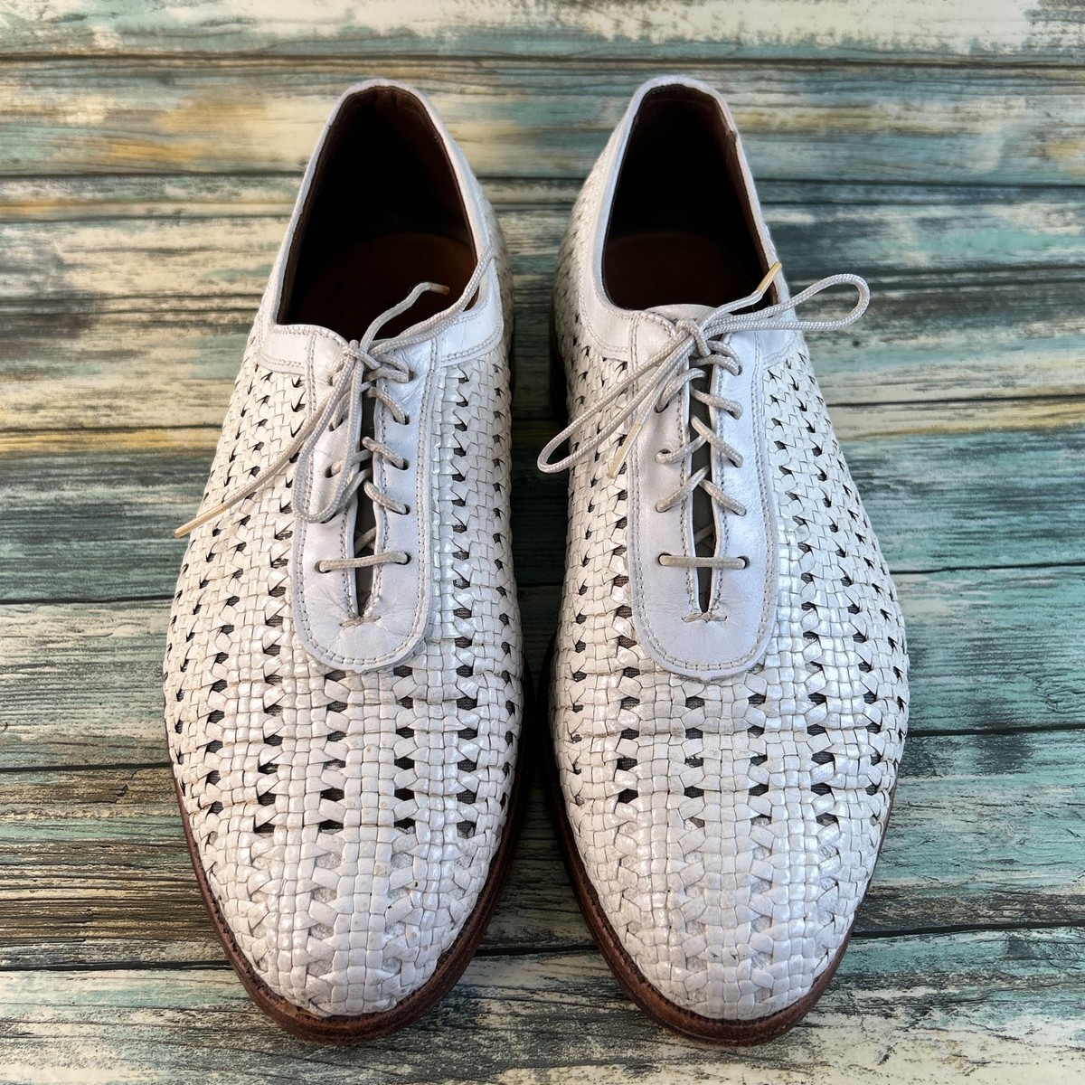 Allen Edmonds Seville Oxfords Mens 8.5 EEE White Basket Weave Leather Dress Shoe Allen Edmonds White Oxford Dress Shoes for Men for sale | eBay main image 4