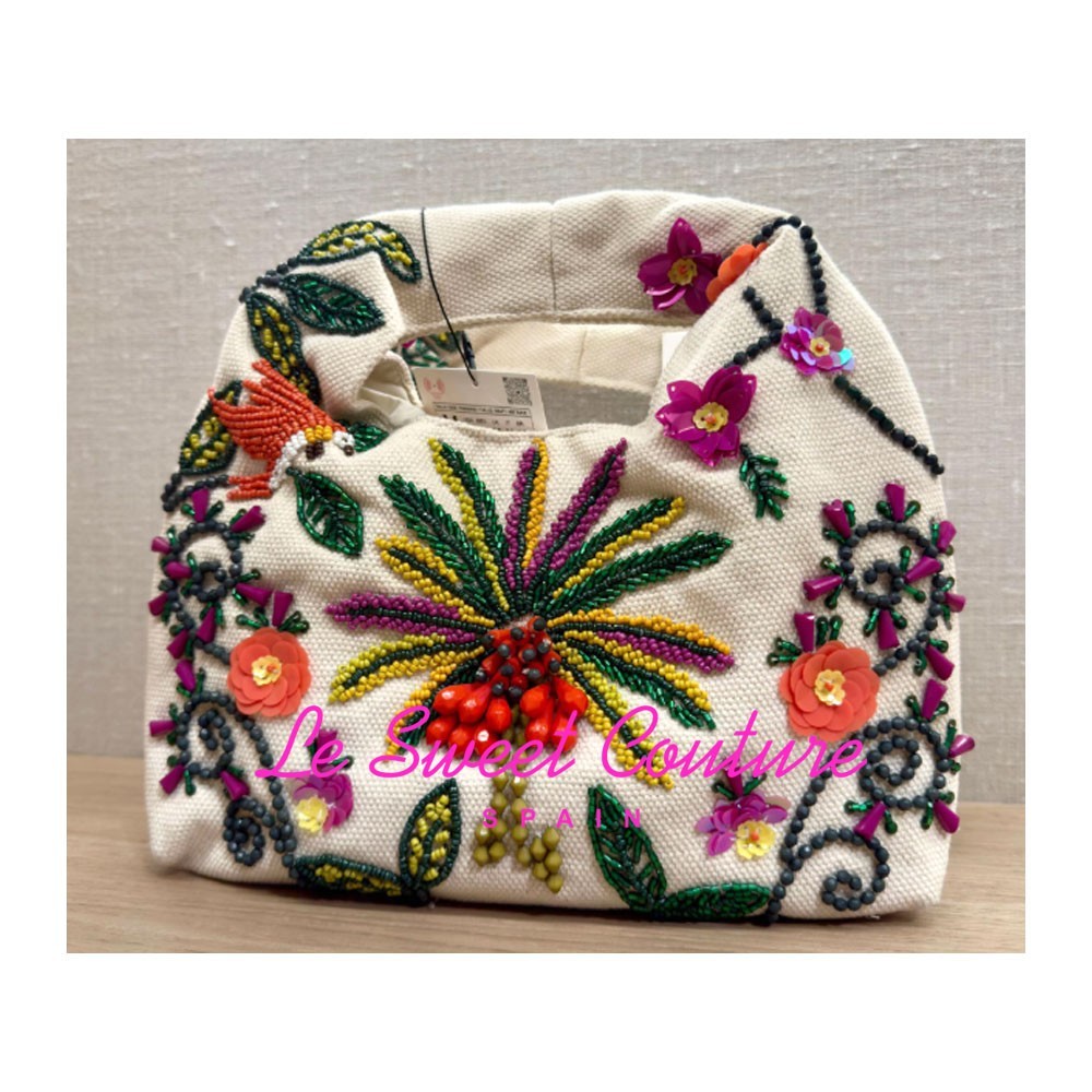 ZARA WOMAN NWT SS26 BEADED PRINTED BAG FLORAL EMBROIDERED PALM