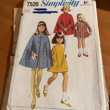 Cape, Coat, Dress, Child, Simplicity Sewing Pattern, 1968, Size 4, 1960's
