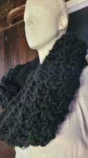 Black Hand Knitted Infinity Scarf Shaw Wrap One Size Over Sized Scarf Warm Soft