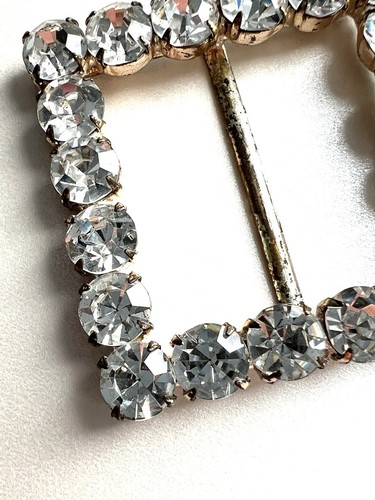 Vintage 1950's Large Rhinestone Glass Prong Set Dress Belt Buckle Square 2"x2" - Picture 2 of 4