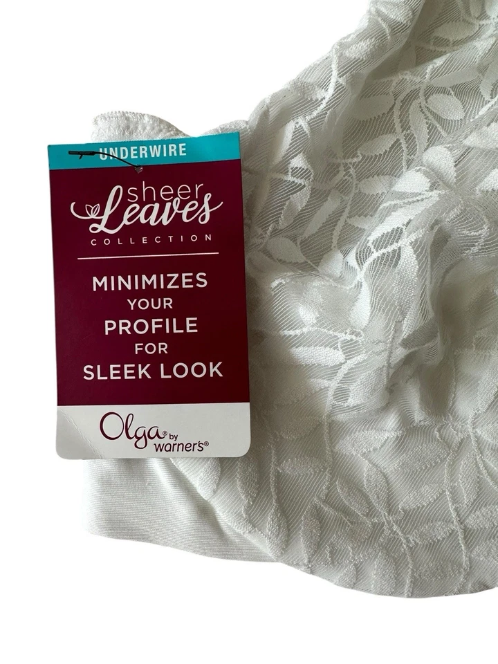 OLGA By WARNER'S Sheer Leaves Lace Full-Coverage Minimizer White Bra 42DD 35519 - Image 2 of 4