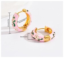 Light Pink flower enamel - Earrings - Gold - .67"