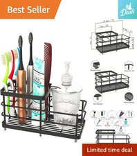 Elegant Black Stainless Steel 6-Slot Toothbrush Holder - Multi-Functional Org...
