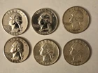 1964 Washington Quarters Mixed Lot 90% Silver, 6 Coins