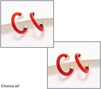 Affinity Gems Carved Opaque Red Agate Gold-Over SS Hoop Earrings
