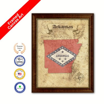 Arkansas State Vintage Map Brown Framed Canvas Print Home Decor Wall Art