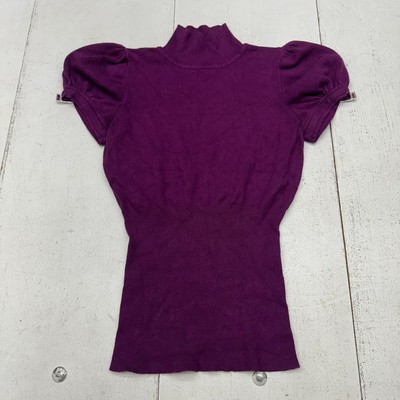 Express Dark Purple Cap Sleeve Turtle Neck Knitted Blouse Top Women's Size Small