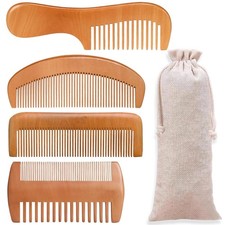 4 Pcs Natural Bamboo Comb Set, Wide Tooth Detangling Beard Hair Combs with Bag