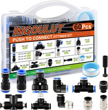 60 PCS Push to Connect Fittings 1/4 Inch Assortment Kit OD 1/4" Tube to 1/4" 1/2