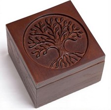Hand-Carved Tree of Life Wooden Jewelry Box KAT- KL Of Keepsake