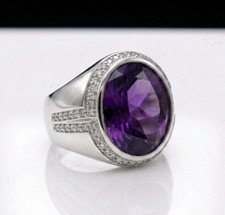 Mens 925 Silver Signet Ring Purple Natural Am...