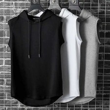 Summer Men Muscle Hoodie Vest Sleeveless Bodybuilding Gym Workout Fitness Shirt