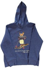 Polo Ralph Lauren Boys M 10-12 Ski Polo Bear Pullover Hoodie Sweatshirt Blue