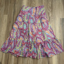 Lauren Ralph Lauren Tiered Midi Skirt Floral Paisley Boho Colorful Medium M
