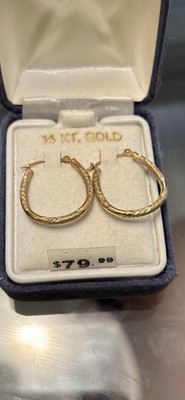 14K massive Gelbgold Creolen 13mm strukturiert Diamantschliff kleine Creolen