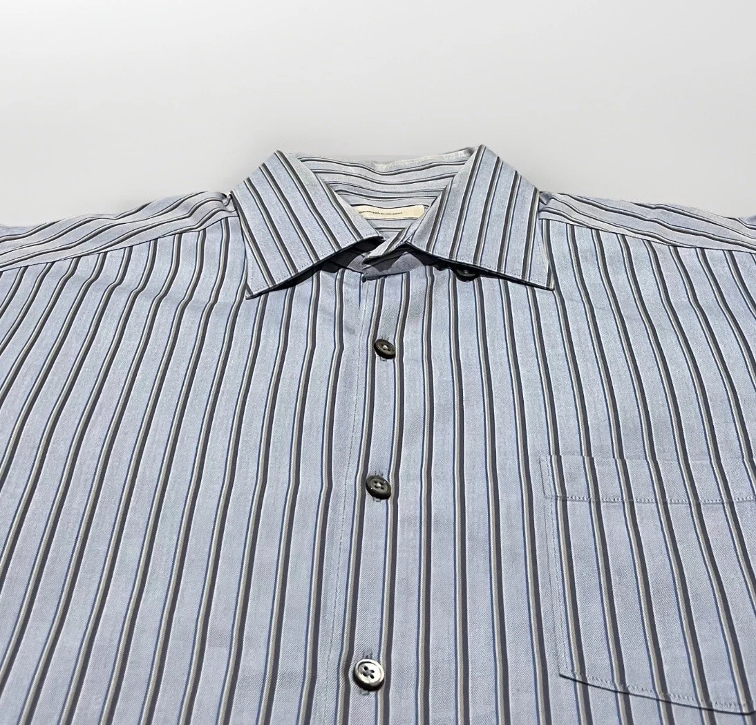 Ermenegildo Zegna Men Blue Vertical Striped Long Sleeve Button Up Shirt XL Italy