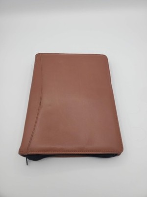 Day Runner Planner Genuine Brown Leather Full Zip 3-Ring 8 x 10  Vintage